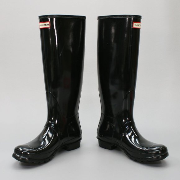 Hunter Ladies 9 Original Tall Gloss Black Buckle Strap WP Rubber Rain Boots - Picture 12 of 12